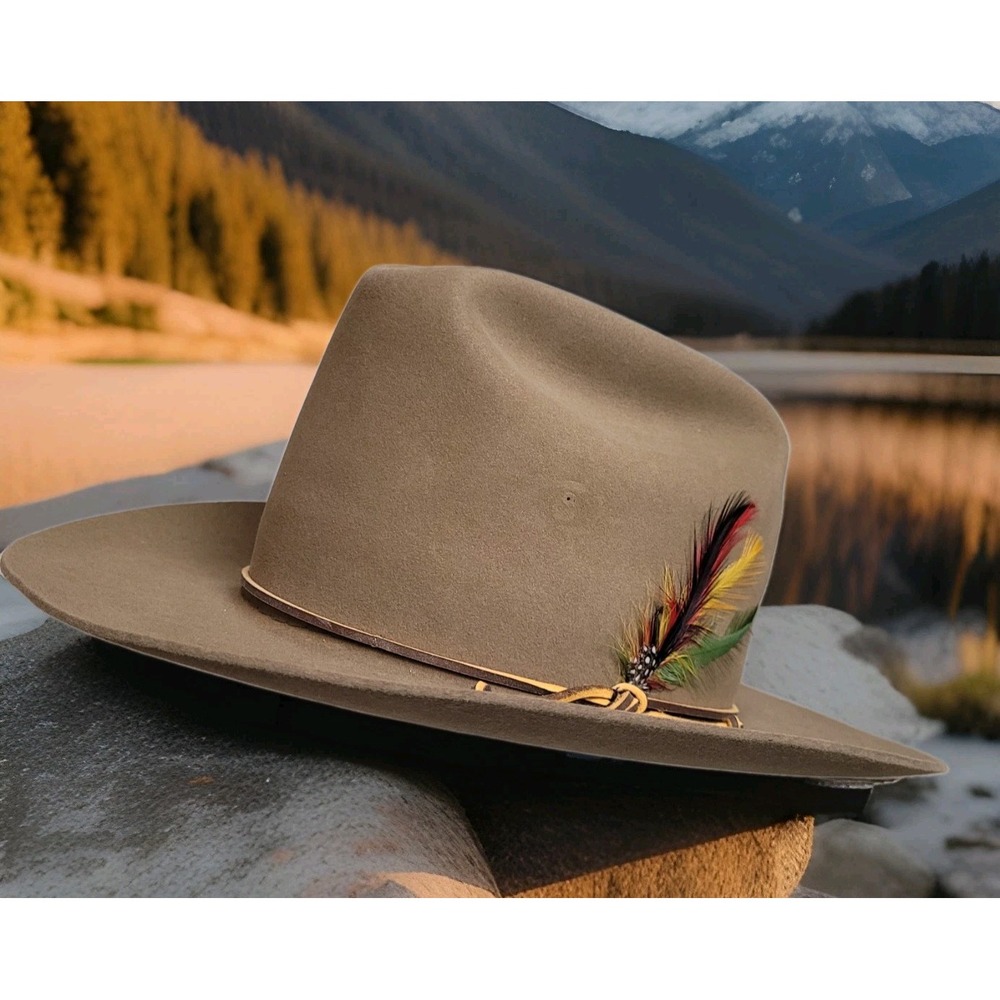 🐎VTG Browning Sportsman Cowboy Hat 6 ⅞ Royal Fur Felt Fedora w/Feather *c-video